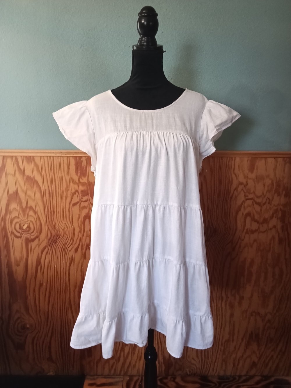 Cato White Tiered Flutter Sleeve  Dress